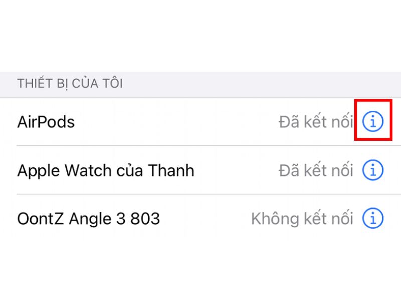 Nhấn vào biểu tượng i ở AirPods của bạn (Nguồn: cellphones.com.vn)