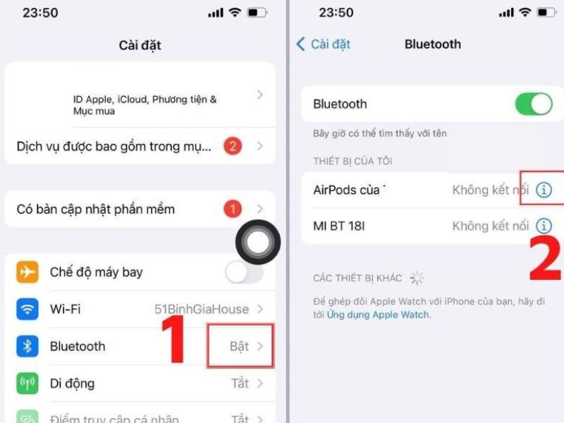 Nhấn vào biểu tượng i ở tên AirPods (Nguồn: dienmaycholon.vn)