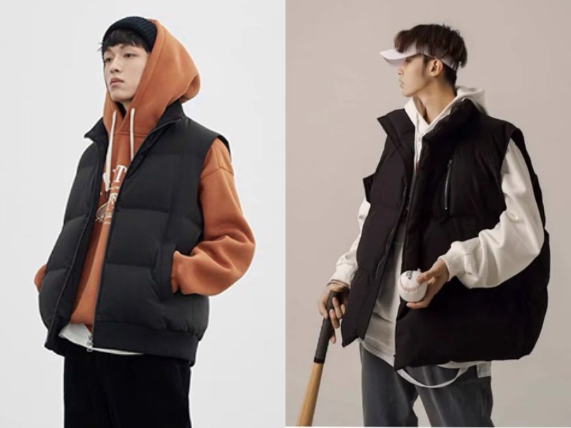 Áo hoodie nam kết hợp với áo gilet jacket phao/bông cá tính. (Nguồn: Shopee Blog)