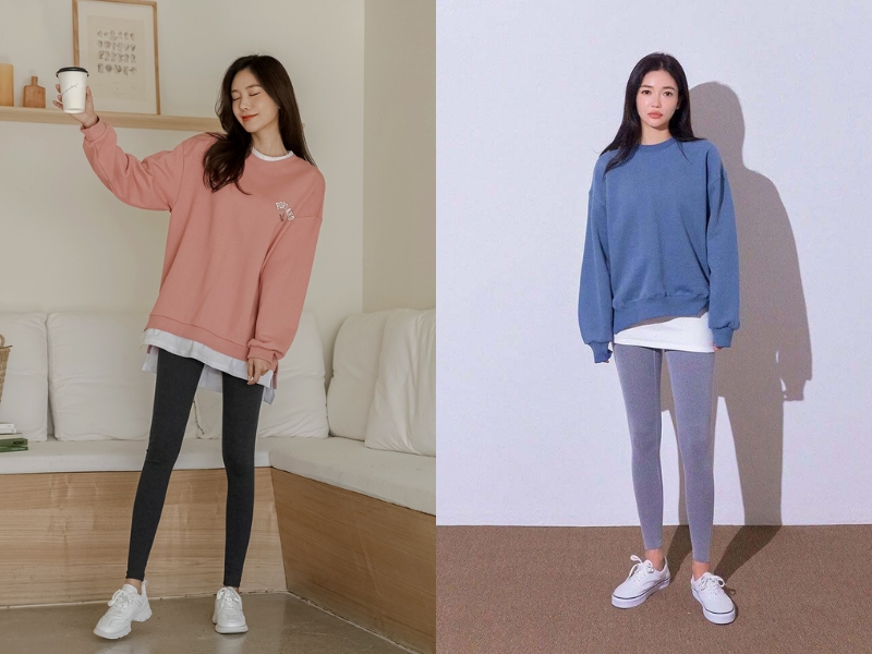 Kết hợp áo hoodie không mũ và quần legging rất cá tính và năng động (Nguồn: Shopee Blog)