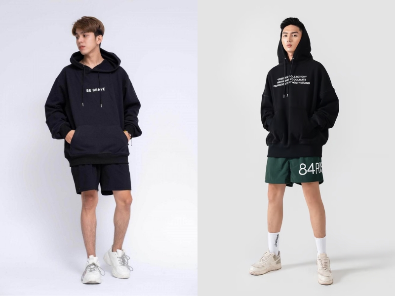 Mix áo hoodie oversize với quần short nam năng động, cá tính. (Nguồn: Shopee.vn)