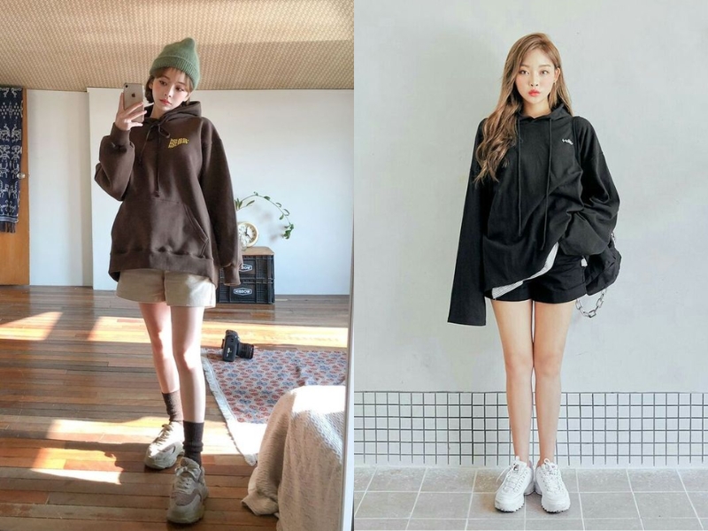 Năng động với quần short và áo hoodie (Nguồn: Shopee Blog)