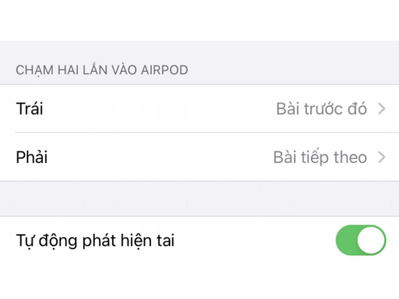 Giao diện mục Chạm hai lần vào AirPods (Nguồn: cellphones.com.vn)