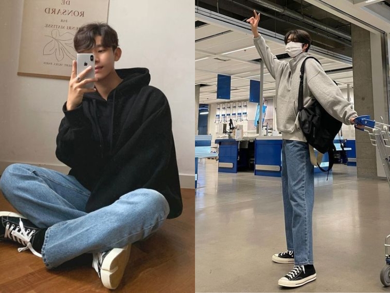 Áo hoodie và quần jeans là combo đơn giản nhưng không bao giờ lỗi thời (Nguồn: Shopee Blog)