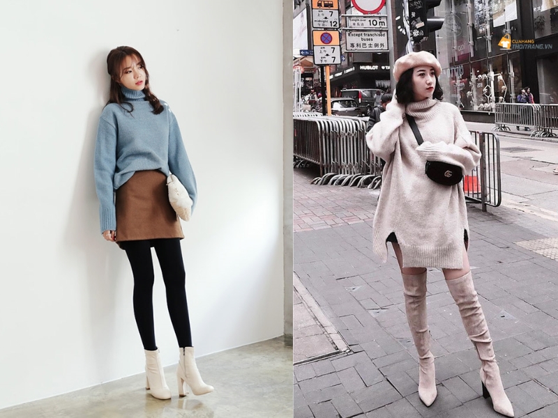 Mix áo len dáng dài với giày boot đơn giản nhưng nổi bật và thu hút. (Nguồn: Shopee Blog)