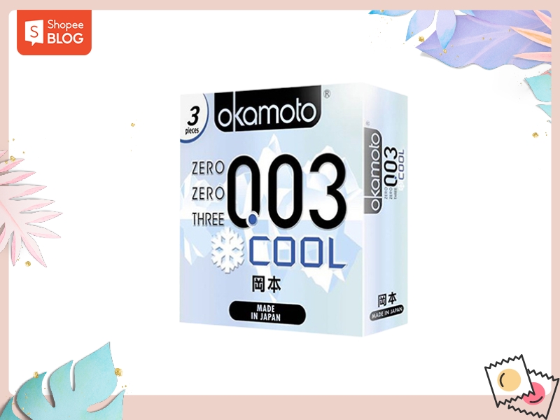 Bao cao su nhiều chất bôi trơn tinh chất bạc hà Okamoto 0.03 Cool (Nguồn: Shopee Blog)