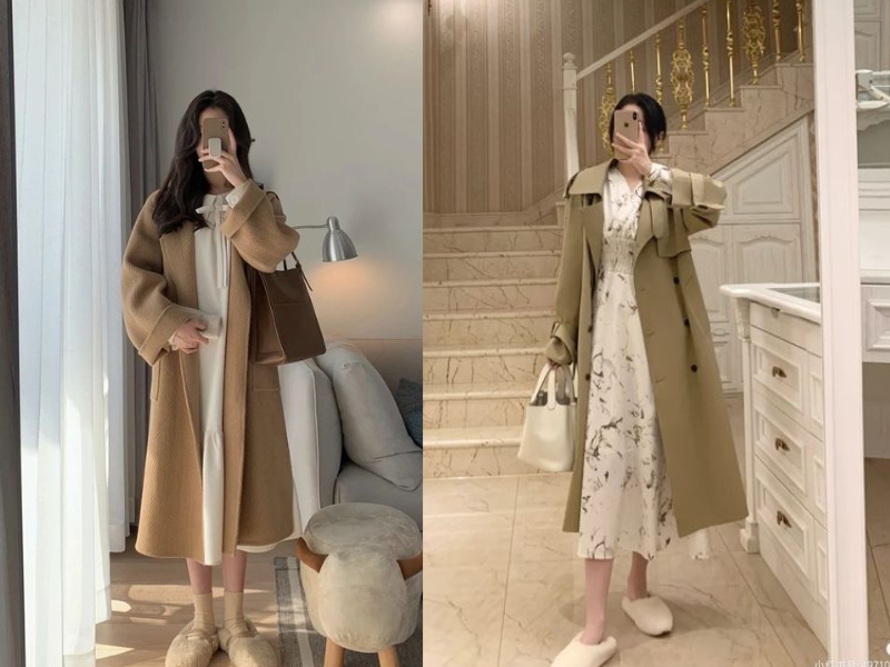 Bộ váy áo nữ chanel dạ tweed cổ lá sen