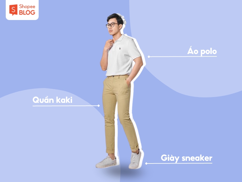 Set đồ lịch lãm với áo polo và quần kaki (Nguồn: Shopee Blog)