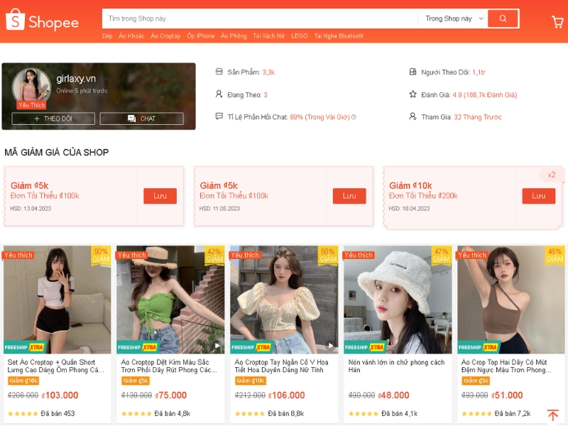 Gian hàng girlaxy.vn trên Shopee (Nguồn: Shopee Blog)