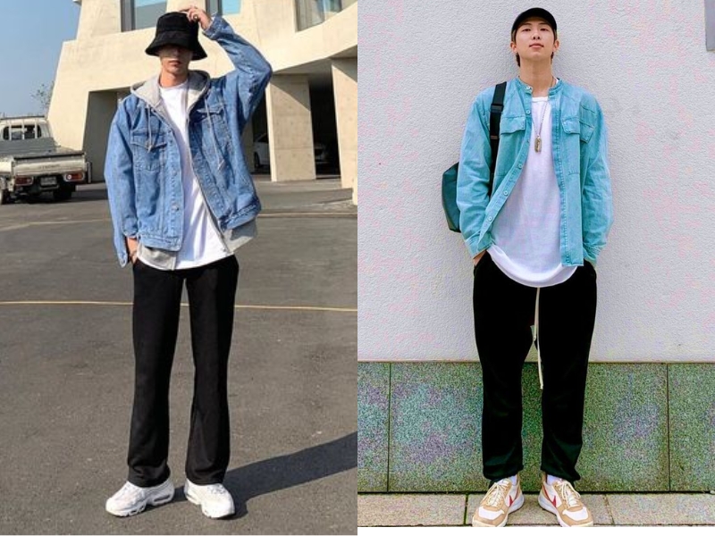 Áo khoác jeans phối cùng áo thun (Nguồn: Shopee Blog)