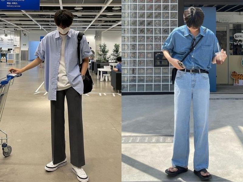 Áo sơ mi phối cùng quần jeans hoặc kaki sẽ giúp bạn nam lùn trông đầy đặn hơn (Nguồn: Shopee Blog)