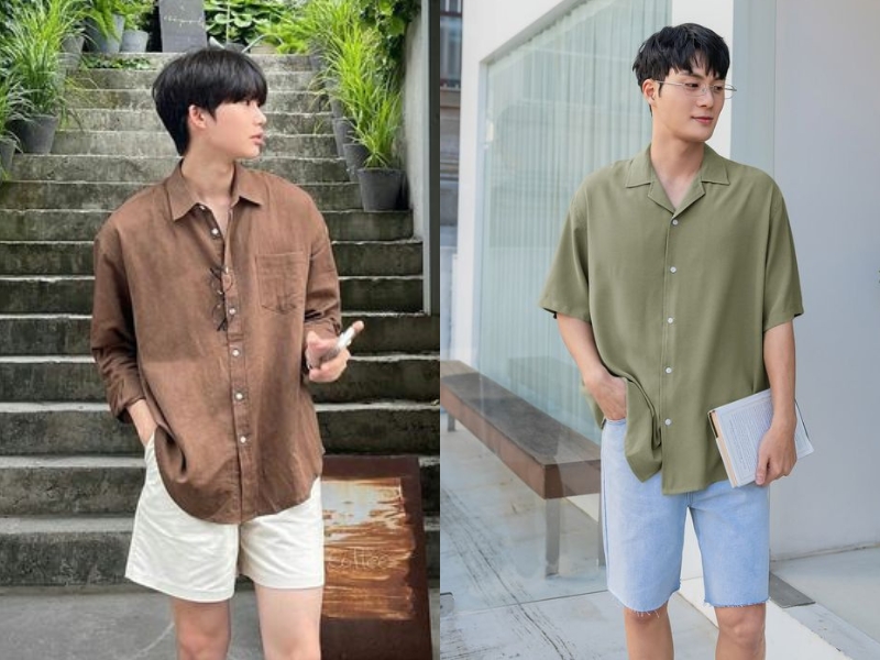 Phối áo cuban shirt và quần short mùa hè (Nguồn: Pinterest) 