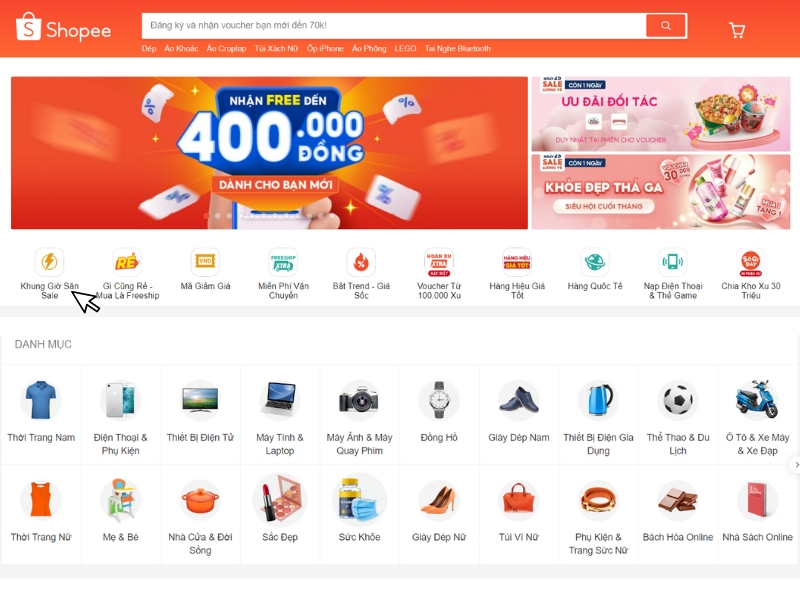 Nhấn vào mục “Khung giờ săn sale” nhé! (Nguồn: Shopee Blog)