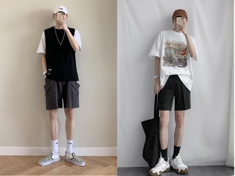 Áo thun phối cùng quần short cũng là outfit đẹp cho bạn mặc đi dạo phố (Nguồn: Shopee Blog)