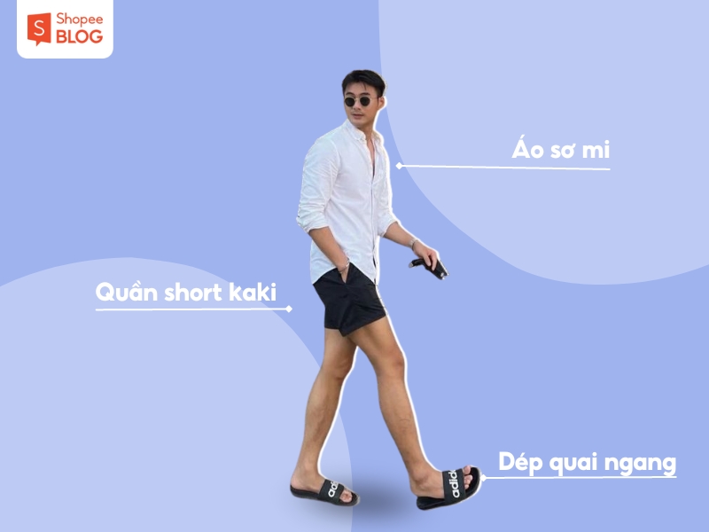 Năng động với set đồ áo sơ mi phối cùng quần short (Nguồn: Shopee Blog)