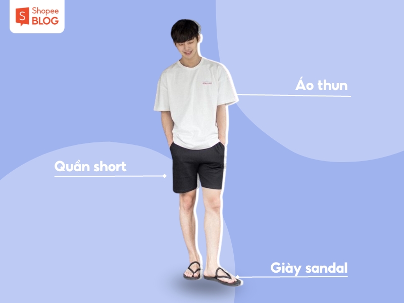 Phối đồ đi chơi mùa hè cho nam với áo thun và quần short (Nguồn: Shopee Blog)