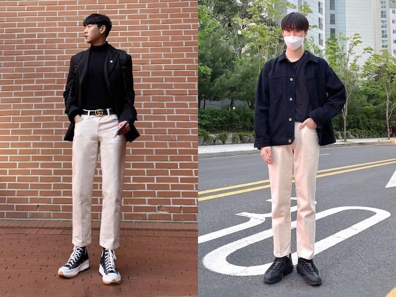 Áo đen và quần trắng là cách phối màu đơn giản nhất dành cho nam giới (Nguồn: Shopee Blog)