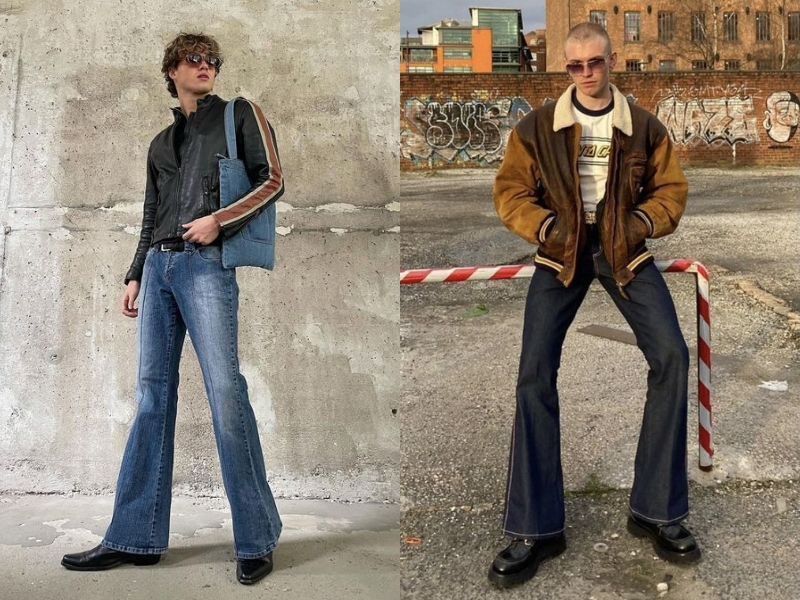 Quần jeans ống loe - Cách phối đồ vintage nam (Nguồn: Pinterest) 