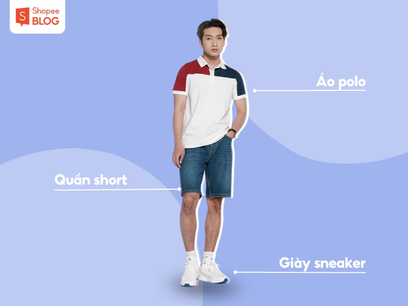 Áo polo phối cùng quần short jean đơn giản nhưng vẫn rất thoáng mát và năng động (Nguồn: Shopee Blog)