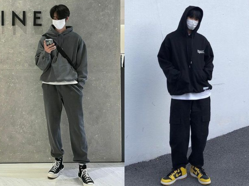 Nên chọn giày sneaker khi phối đồ với áo hoodie và quần jogger (Nguồn: Shopee Blog)