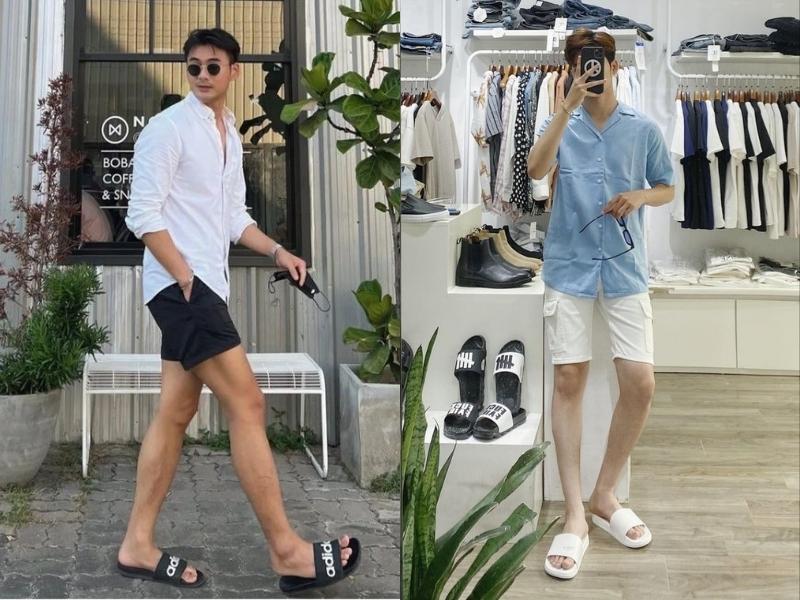 Phối đồ nam đơn giản với áo sơ mi màu trơn và quần short (Nguồn: Shopee Blog)