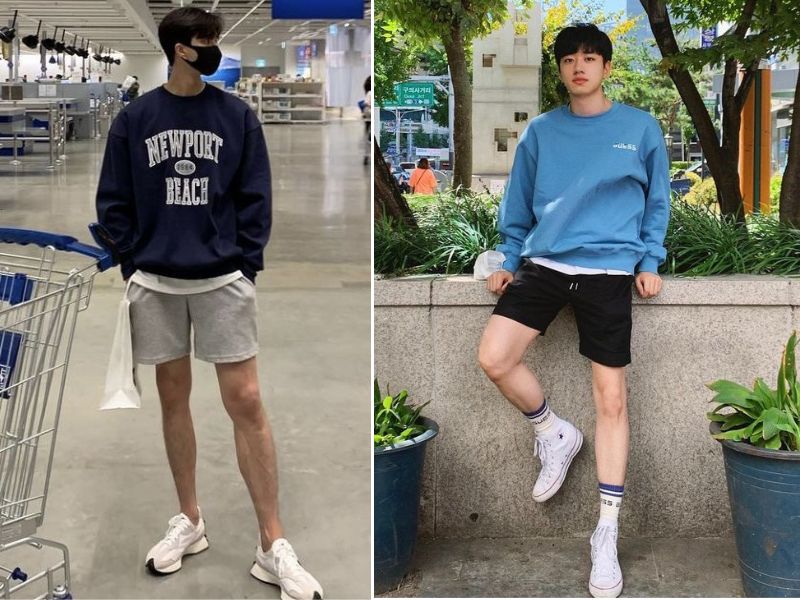 Phối đồ với sweater nam và quần short cực năng động (Nguồn: Pinterest)