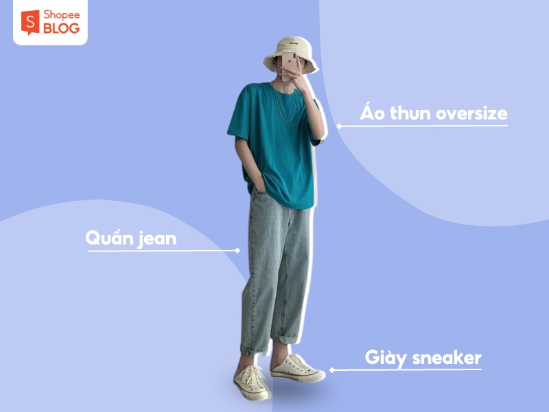 Áo thun oversize và quần jean (Nguồn: Shopee Blog)