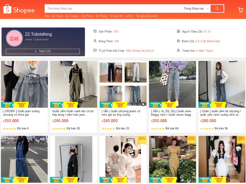 Gian hàng 22.Tidiclothing trên Shopee (Nguồn: Shopee Blog)