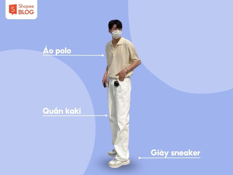 Phối đồ với áo polo và quần kaki (Nguồn: Shopee Blog)