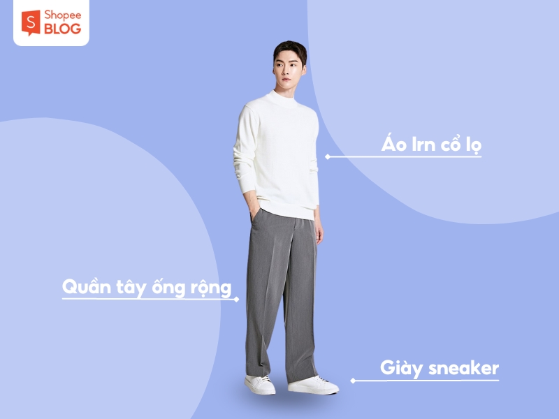 Cách phối đồ với quần ống rộng nam vào ngày lạnh (Nguồn: Shopee Blog)