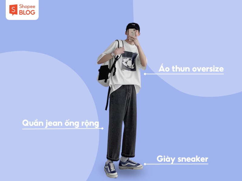 Phối đồ với quần jean ống rộng nam năng động (Nguồn: Shopee Blog)
