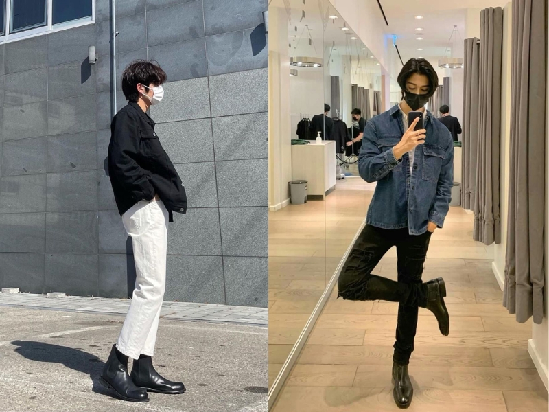 Áo khoác denim phối đồ với chelsea boots tạo nên tổng thể năng động, cá tính (Nguồn: Tete테테, heavenboys) 