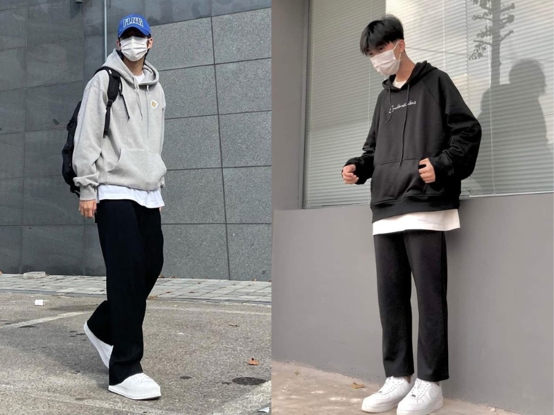 Áo hoodie giúp bộ trang phục phối quần âu nam thêm phần thoải mái (Nguồn: Safia/Pinterest)