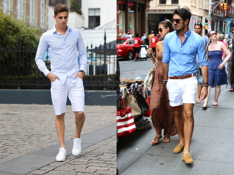 Style châu u manly và cuốn hút với quần short trắng và áo sơ mi (Nguồn: Masculine Style) 