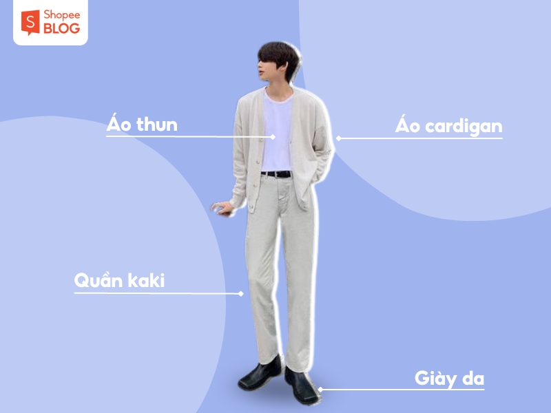 Phối đồ theo phong cách Hàn Quốc với áo khoác cardigan (Nguồn: Shopee Blog)