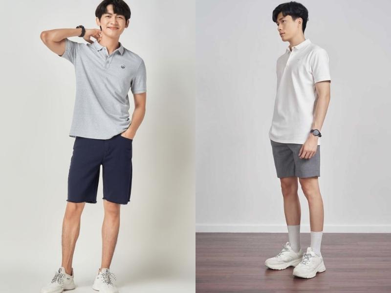 Áo polo phối cùng quần short (Nguồn: Shopee Blog)