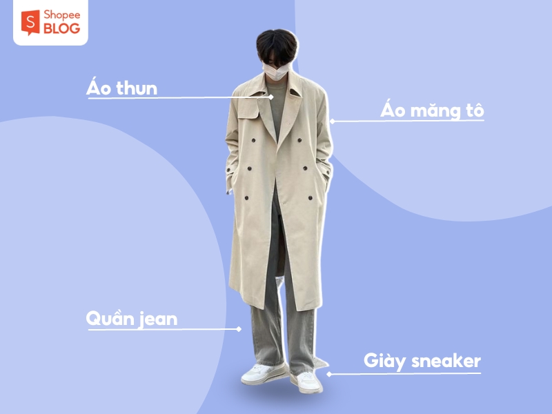 Áo măng tô là item thời trang được nhiều bạn nam lựa chọn khi phối đồ đi Đà Lạt (Nguồn: Shopee Blog)