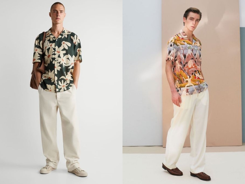 Áo sơ mi họa tiết thích hợp phối cùng quần ống rộng vào ngày hè (Nguồn: Zara và Fashionisto)