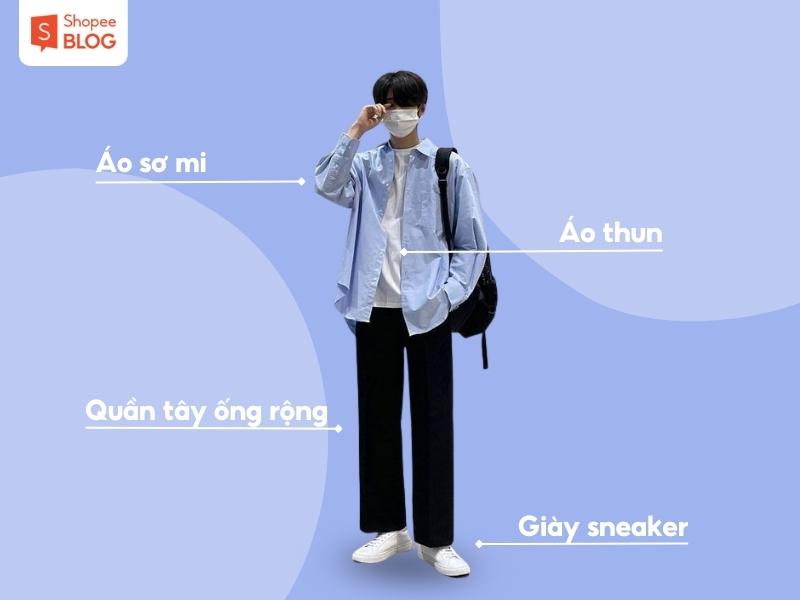 Cách phối đồ với quần tây nam ống rộng trẻ trung (Nguồn: Shopee Blog)