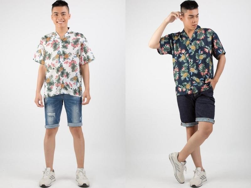 Áo sơ mi hoạ tiết phối với quần short (Nguồn: Shopee Blog)