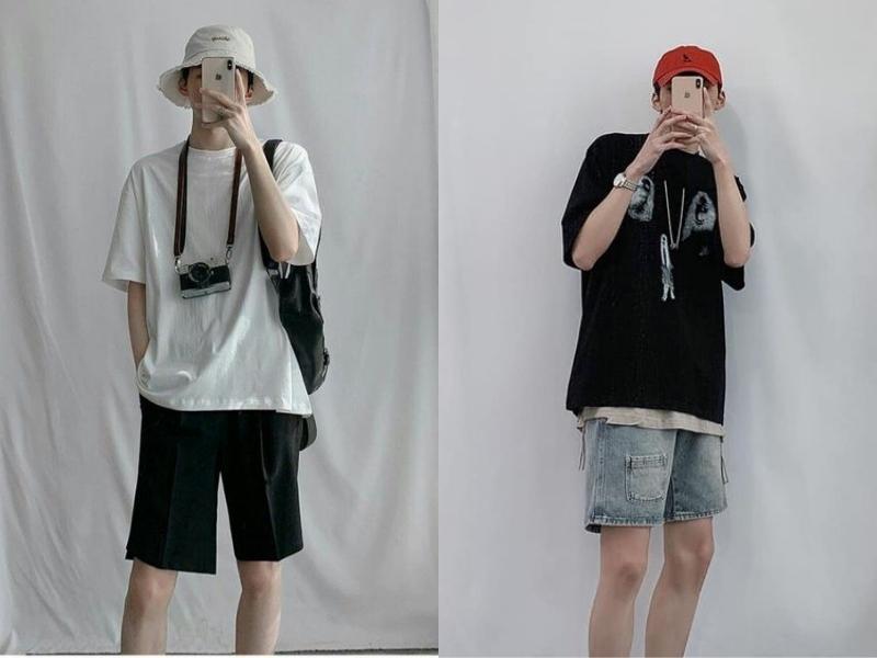 Set đồ mùa hè nam với áo thun và các loại quần short (Nguồn: Shopee Blog)