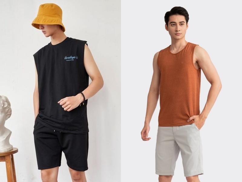 Phối đồ áo tank top và quần short nam vào ngày nóng bức (Nguồn: Shopee Blog)