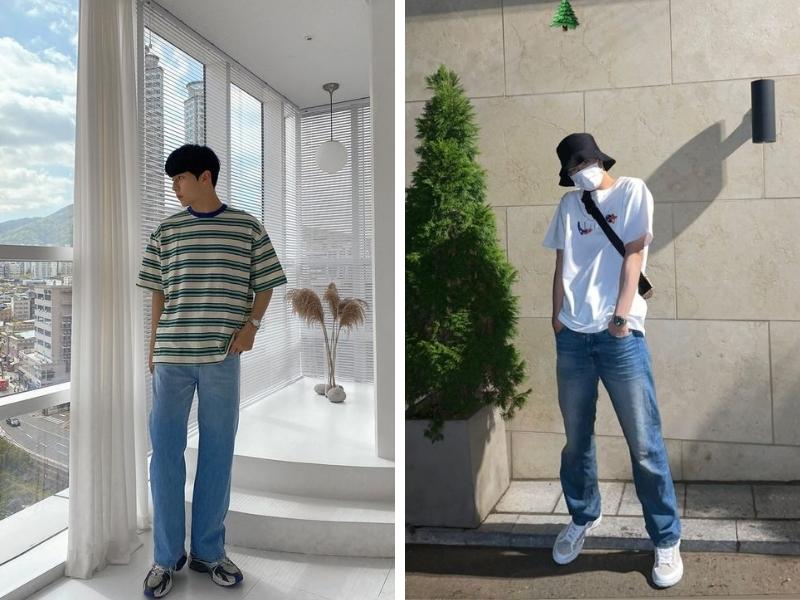Phối đồ với áo thun nam với quần jean và giày sneaker là công thức đơn giản nhất (Nguồn: Pinterest)