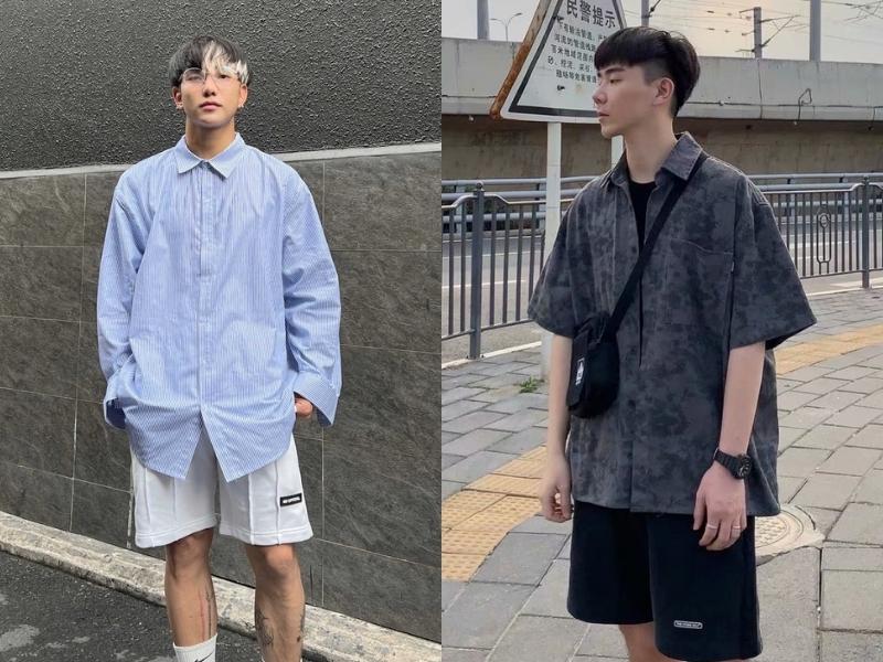 Áo sơ mi oversize phối cùng quần đùi nam (Nguồn: Shopee Blog)