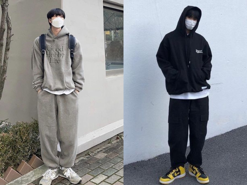 Phối đồ Đà lạt nam với áo hoodie và quần jogger cùng màu