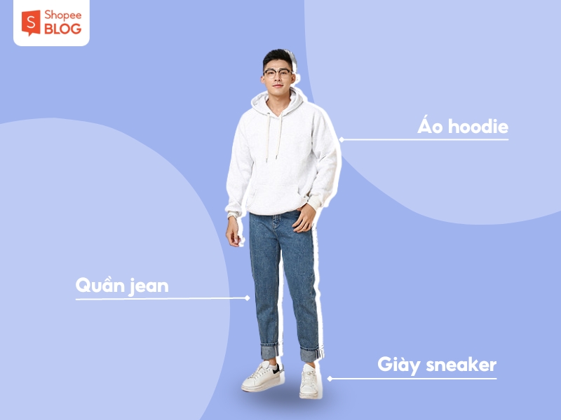 Phối đồ Đà Lạt nam với áo hoodie và quần jean 