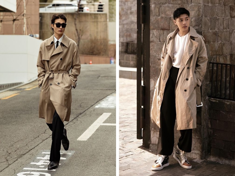 Áo măng tô Trench Coat phối cùng quần tây đen cực lịch lãm (Nguồn: Pinterest)