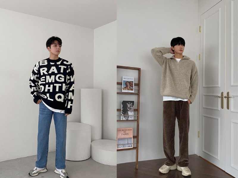 Áo sweater giúp tổng thể trang phục phối sneaker mang đậm chất thể thao (Nguồn: Kooding)