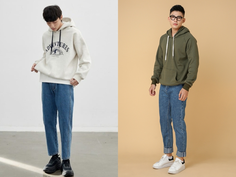 Cách phối đồ đi Đà Lạt cho nam với áo hoodie và quần jean