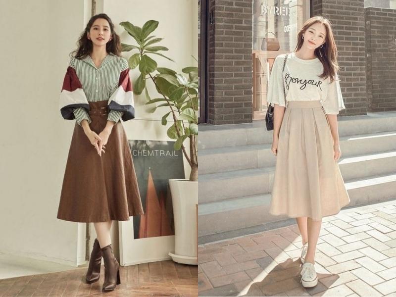 Chân váy cạp cao sẽ giúp bạn ăn gian chiều cao (Nguồn: O Fashion và Luli Sams)